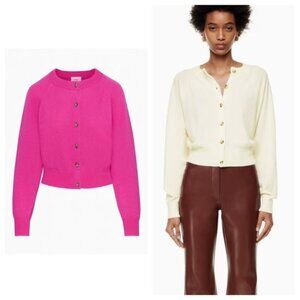 WILFRED Kiss Lite Luxe Cashmere Cardigan Sweater Vital Pink XS ARITZIA